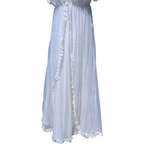 60s 70s Tosca Lingerie Chiffon Lace Bridal Peignoir Set Nightgown Robe Large - Picture 3 of 8